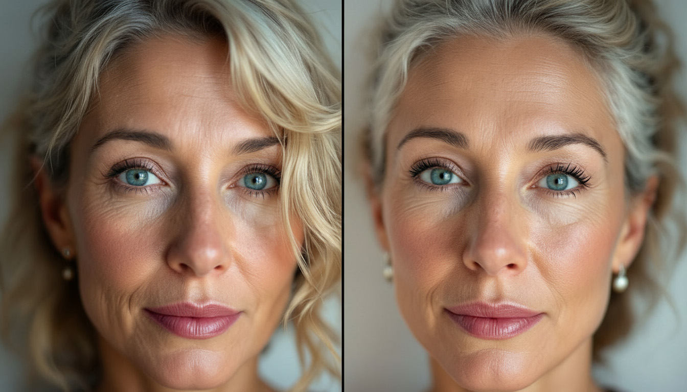 Before and after comparison showing visible anti-aging results from NAD+ therapy