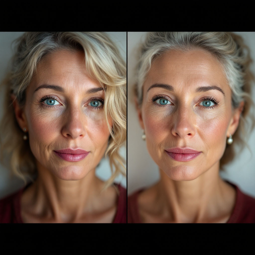 Before and after comparison showing visible anti-aging results from NAD+ therapy